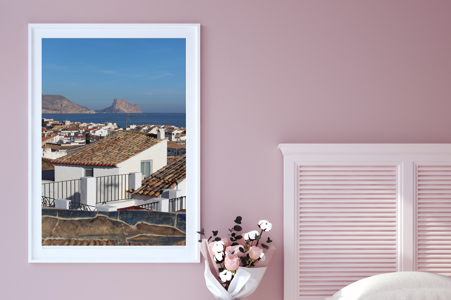 Mediterranean Spanish Town Photography Print, Sea & Mountains Artwork, Coastal Wall Decor, Landscape Photo, Home Decor Gift