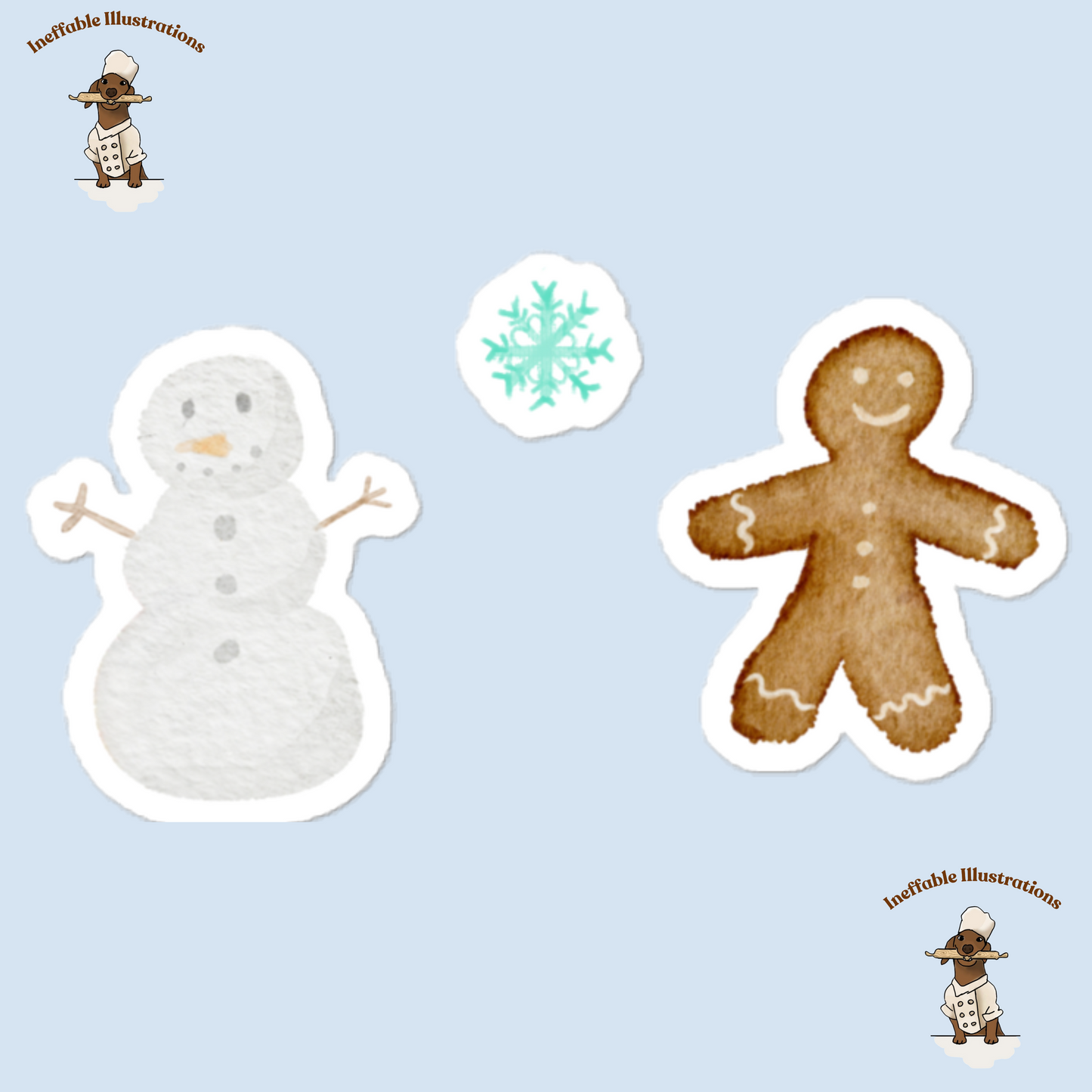 Stickers set - Winter Wonderland with Little Girl Molly, Dachshund Oliver & Snowman and Cookie - Perfect for Gift Wrapping and Scrapbooking