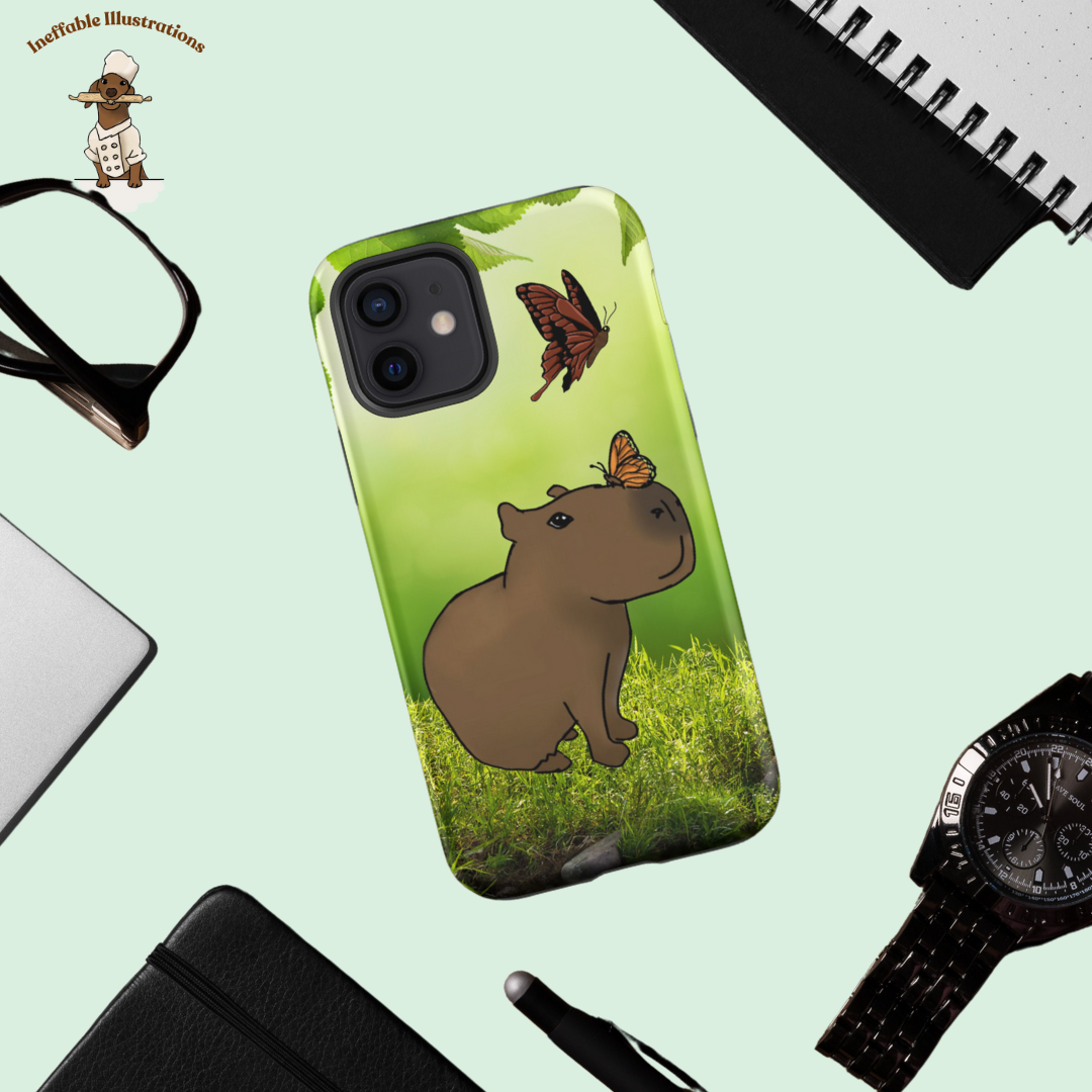 IPhone case "Cute Capybara Jolly and Butterflies". Tough Case for iPhone® Drawn by hand.