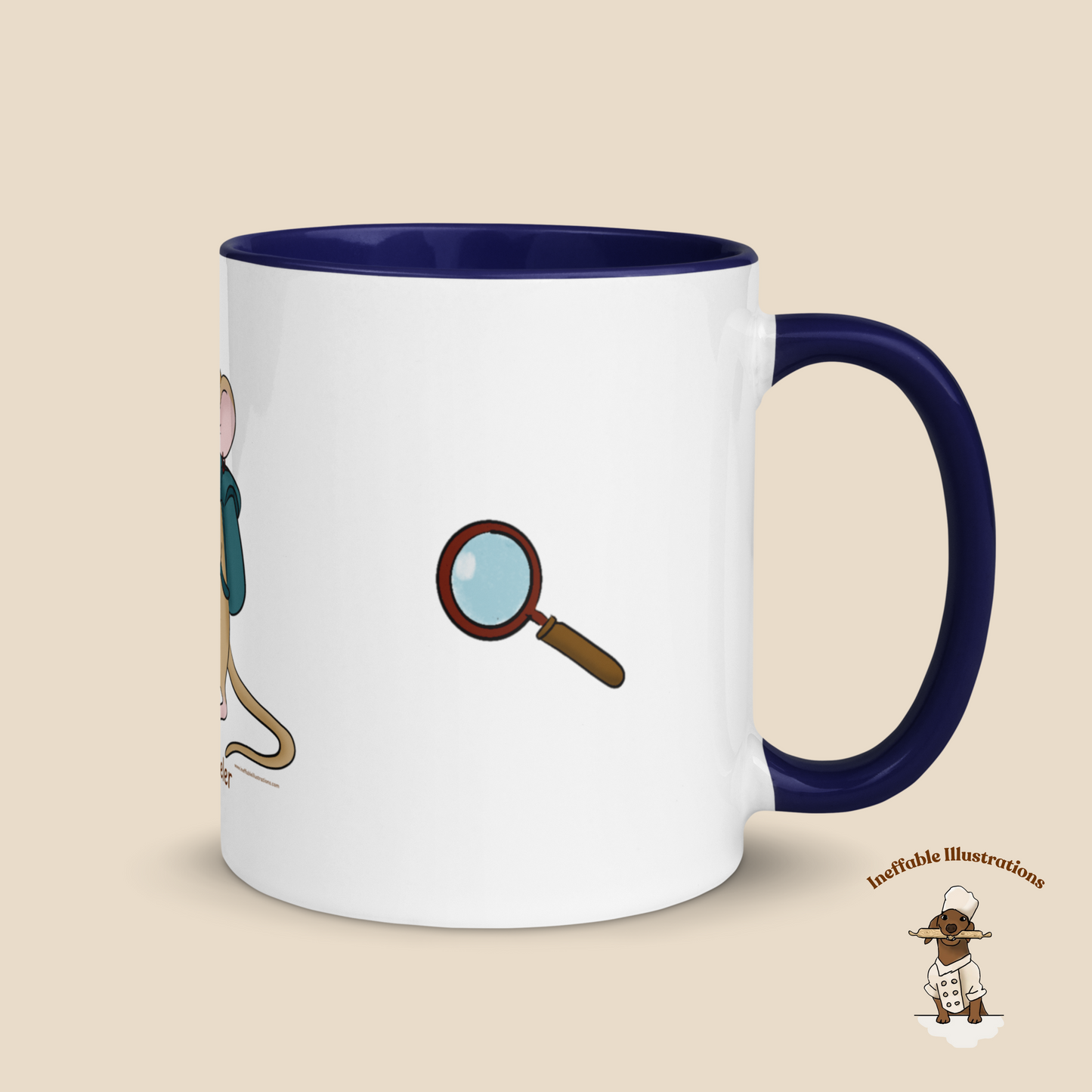 Mug with Color Inside - Little Traveler Mouse with Magnifying Glass & Compass