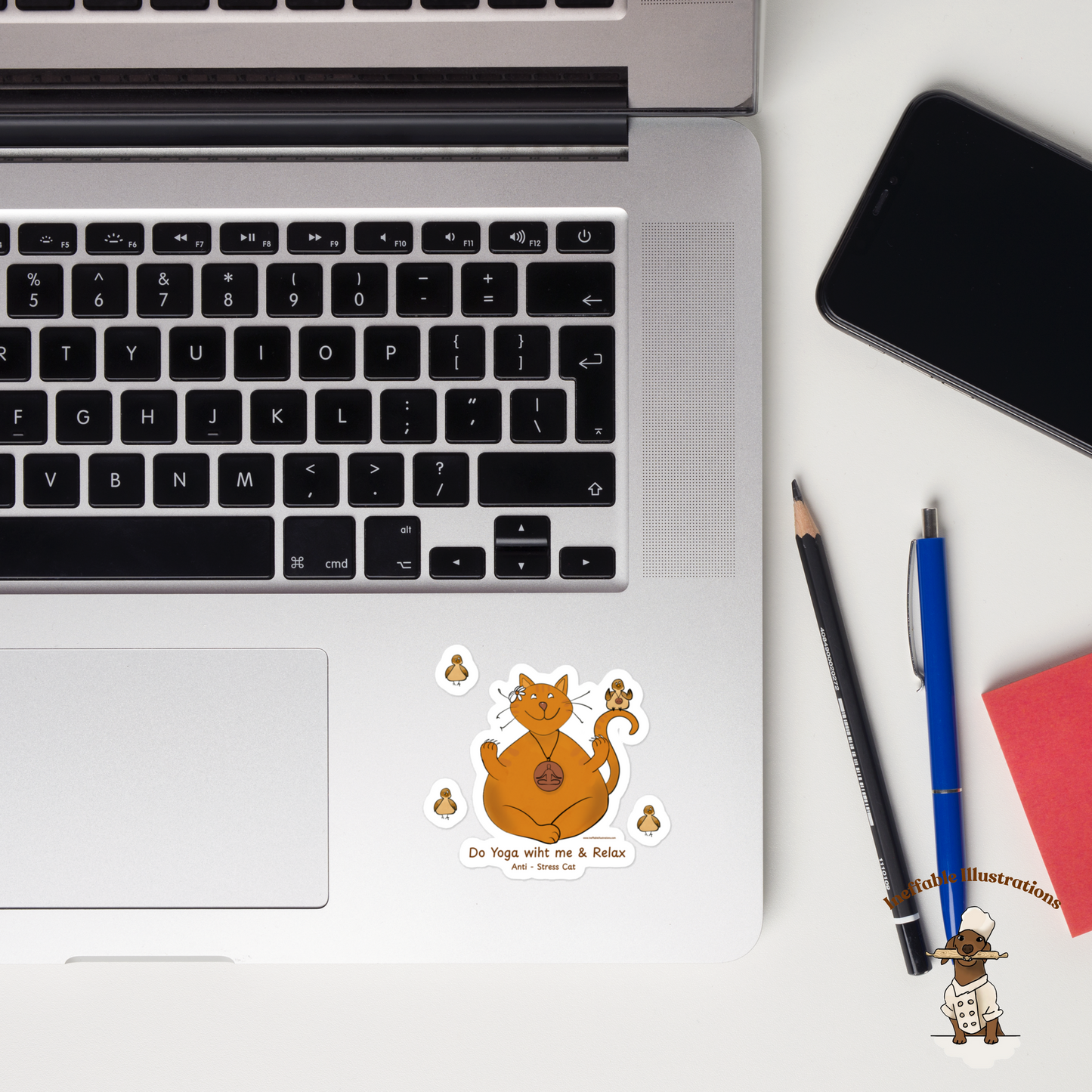Yoga Cat & Bird Sticker Pack - 4 Zen Vinyl Stickers