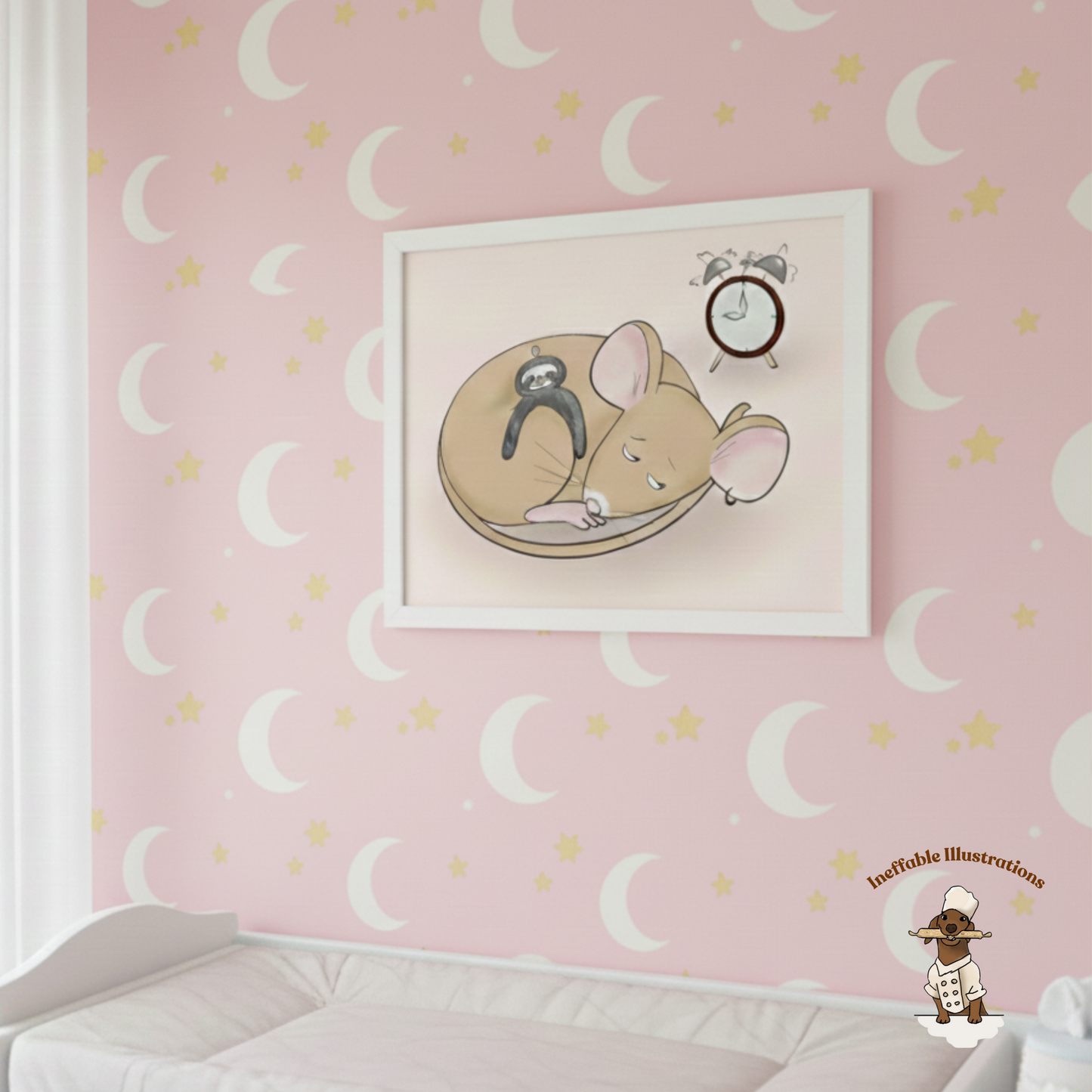 Sleepy Pedro Mouse with Sloth Toy - Nursery & Kids Room Framed Poster