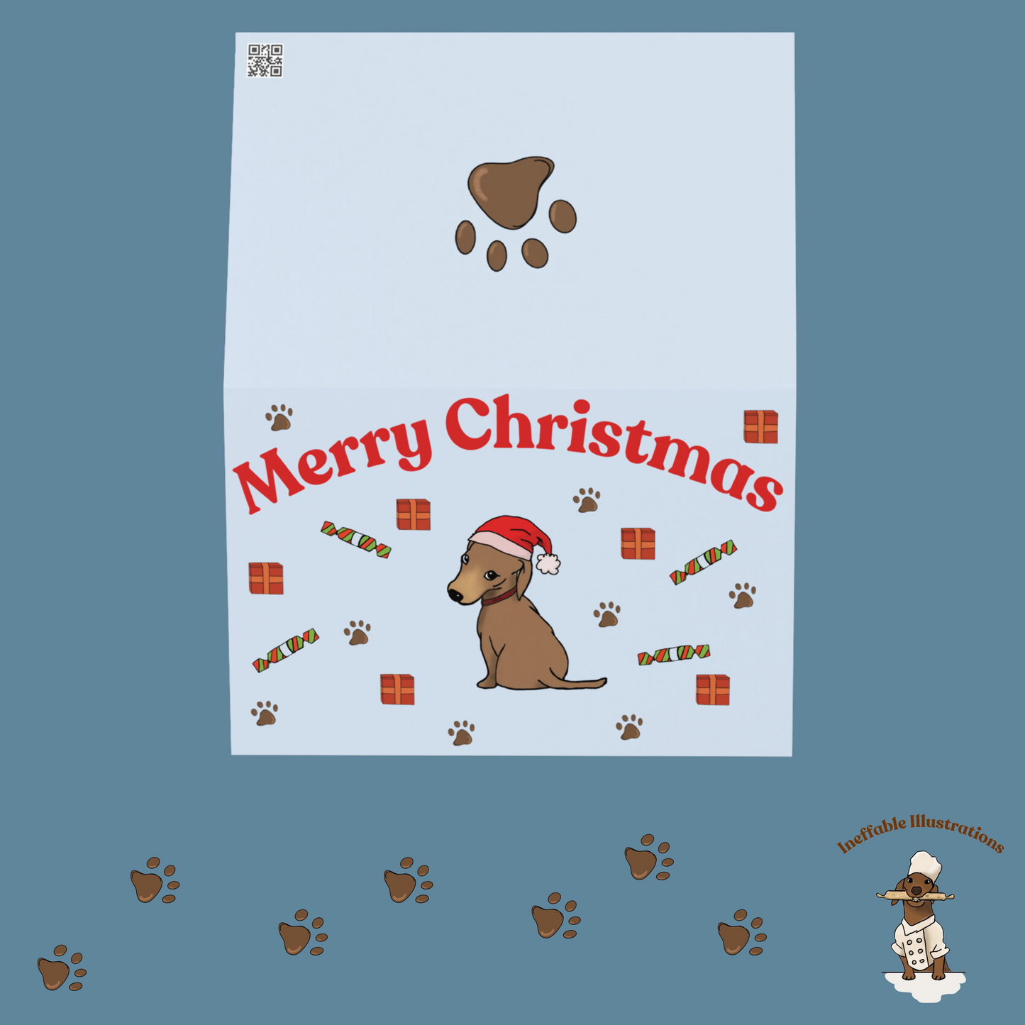 Christmas Dachshund Greeting Card with Dachshund Oliver & Gifts, Cute Holiday Card for Pet Lovers, Funny Dog Card for Xmas