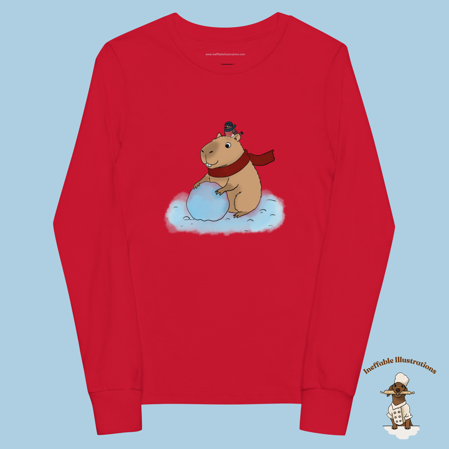 Jolly Capybara Christmas Youth Long Sleeve Tee - Festive Winter Snowman Design