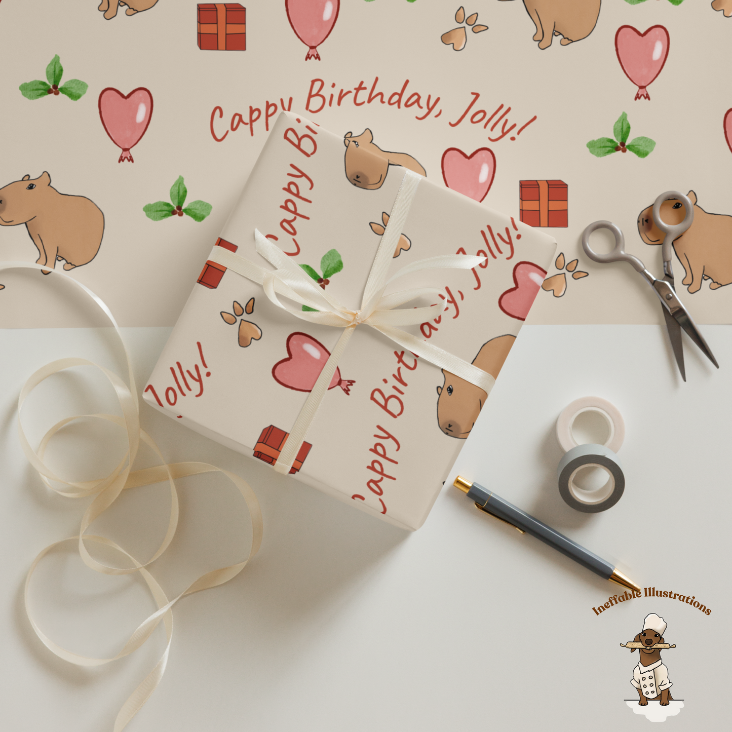 Personalized Capybara Wrapping Paper Sheets, Cute Gift Wrap for Birthdays & Holidays, Fun Decor for Festive Gifts