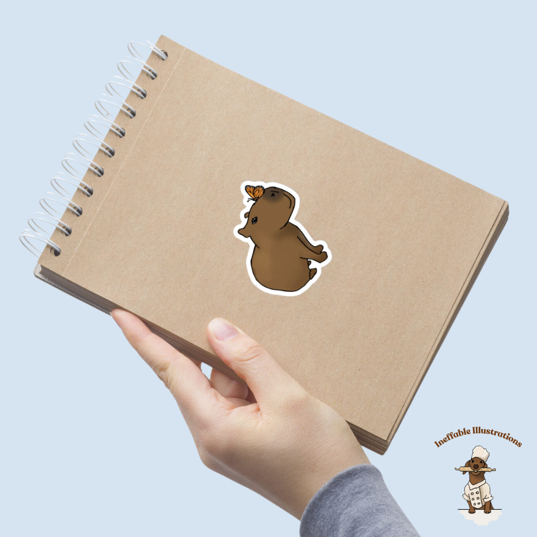 Sticker "Jolly with butterfly". Cute Hand Drawn Capybara Jolly and Butterfly Sticker - Cheers you up and Inspires Daily!