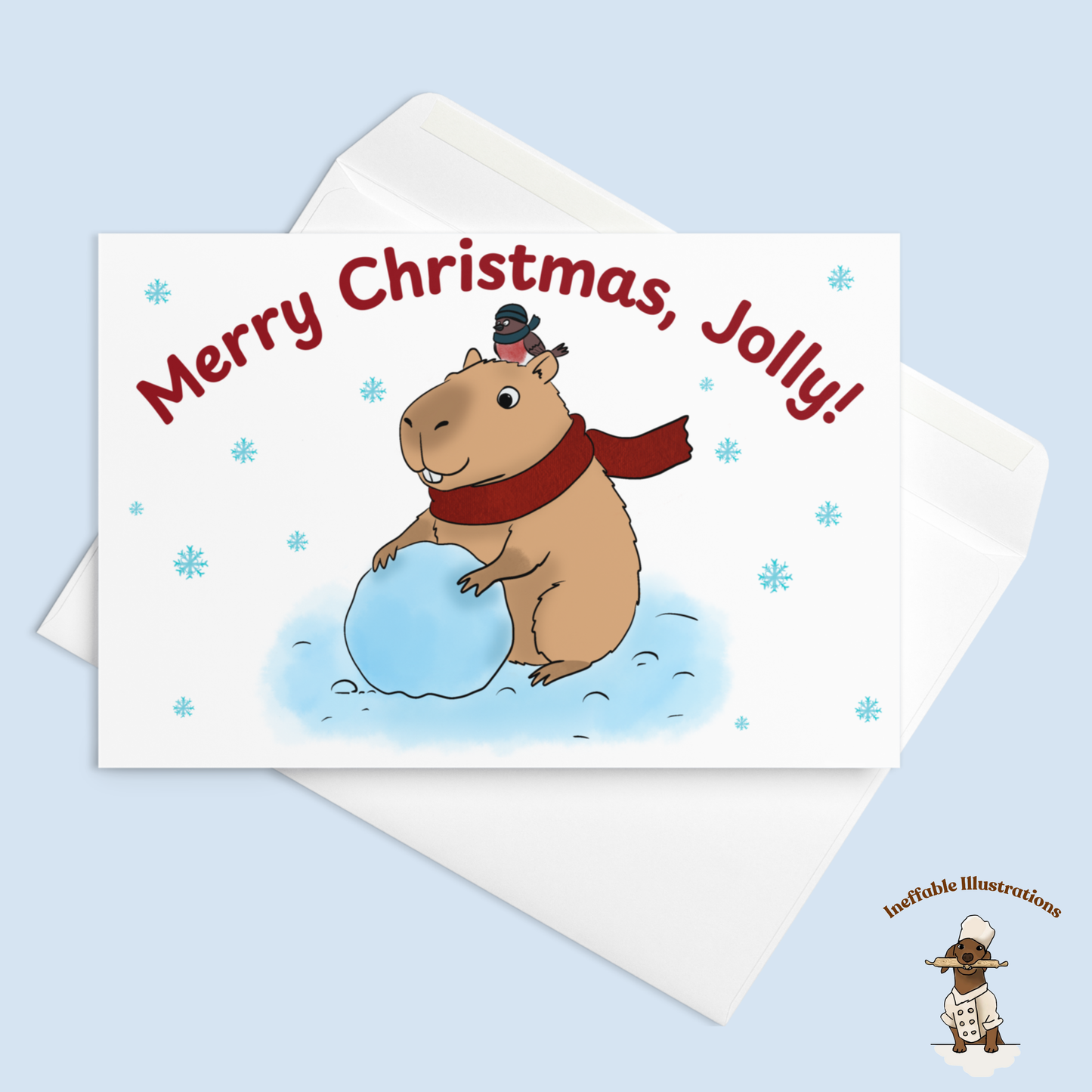 Personalized Capybara Christmas Card - Custom Name Holiday Greeting Card with Jolly
