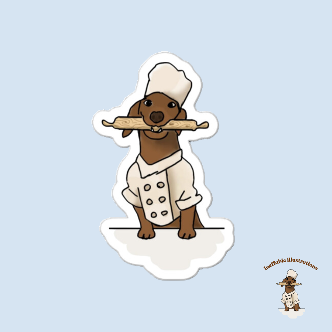 Stickers. Dachshund Chef Stickers Set | 4 Bubble-Free Durable Dog Lover Stickers for Laptop, Notebook & Luggage | Hand-Illustrated