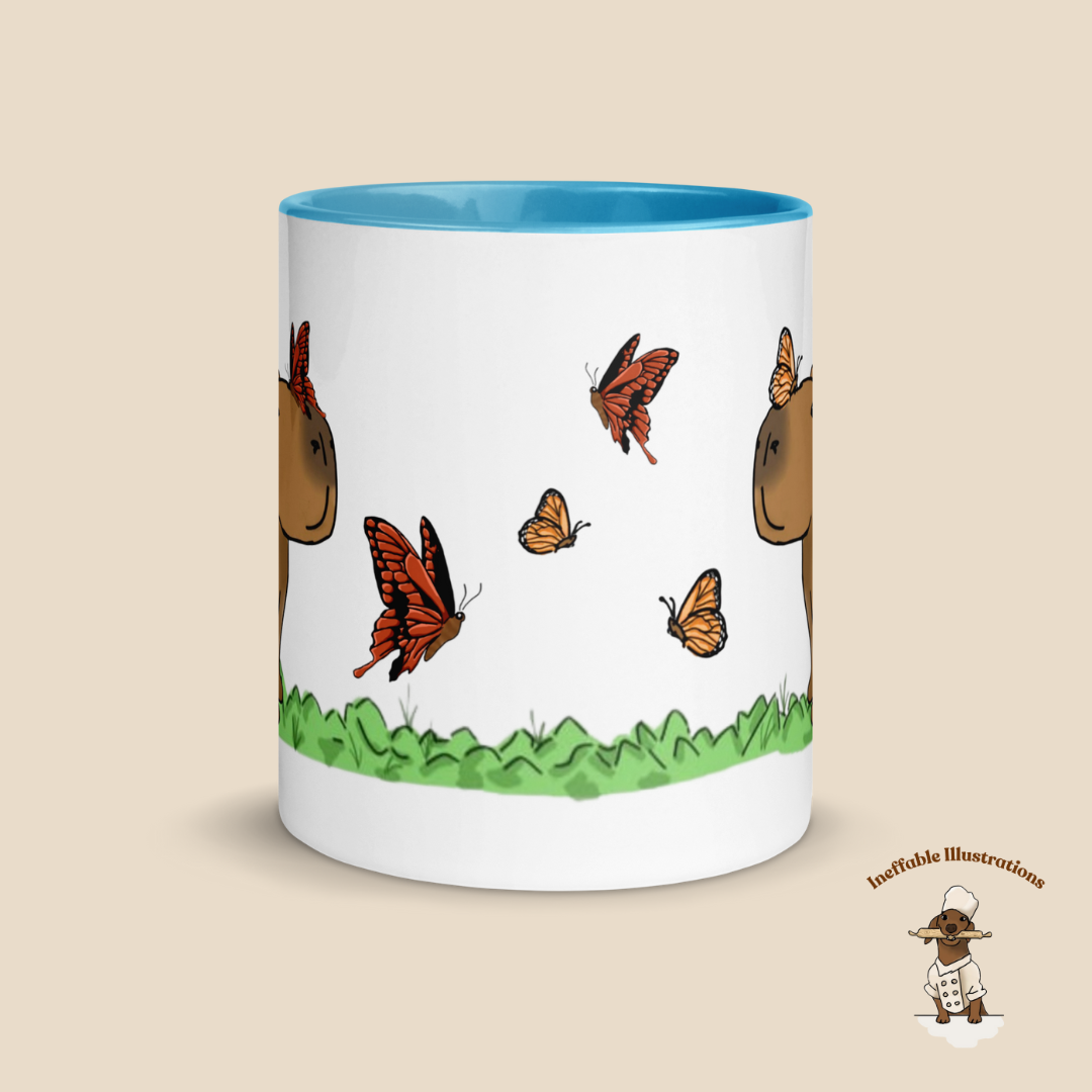 Mug "Jolly playing with butterflies". Hand-drawn Capybaras and Butterflies Ceramic Mug - Colorful and Charming!