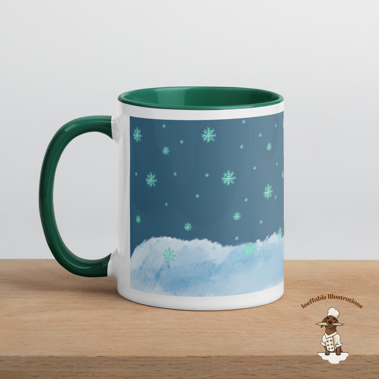 Christmas Mug. Dachshund Mug with Color Inside, dachshund Oliver Enjoying Winter Snow Design, Cute Dog Lover Gift, Cozy Hot Beverage Cup, Drawn by Hand