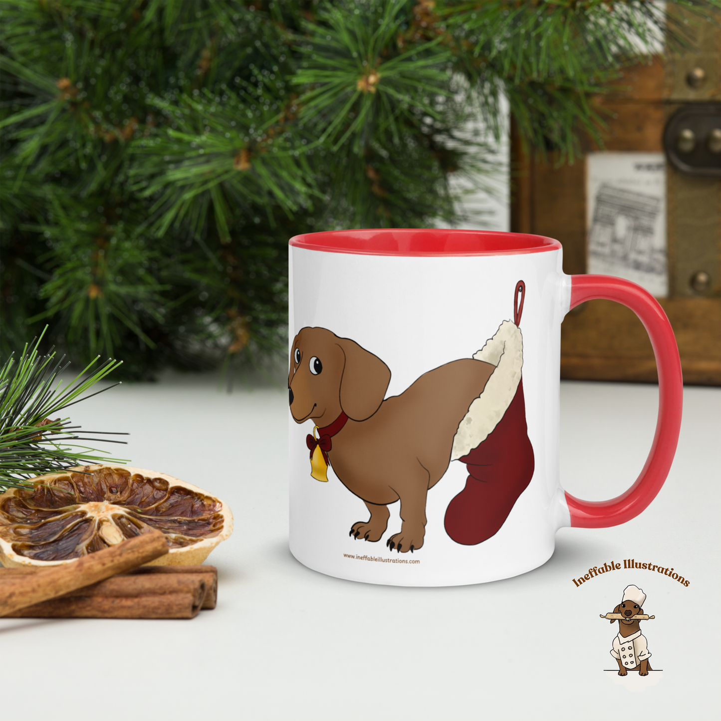 Christmas Oliver Dachshund Mug with Stocking