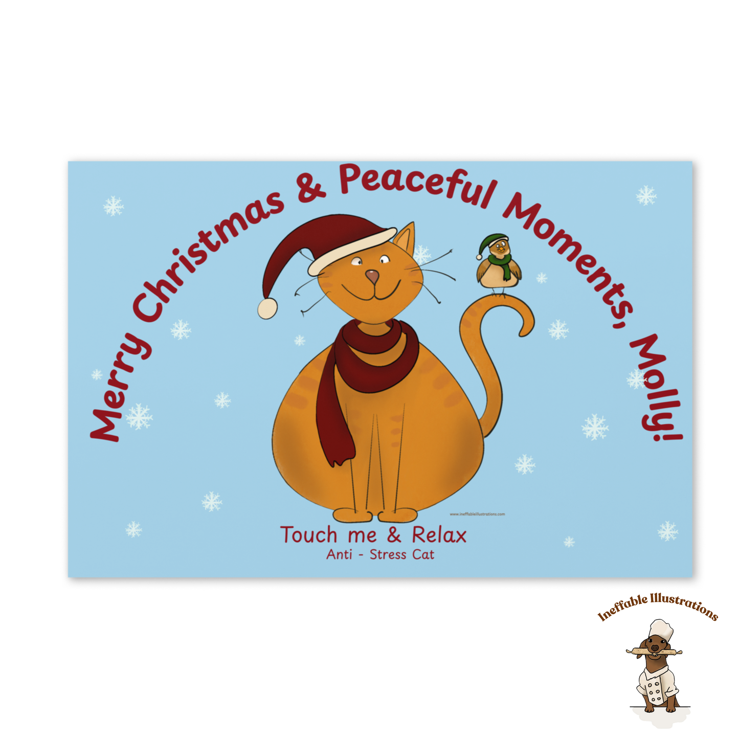 Personalized Anti-Stress Cat Christmas Card - Custom Name Calming Holiday Card