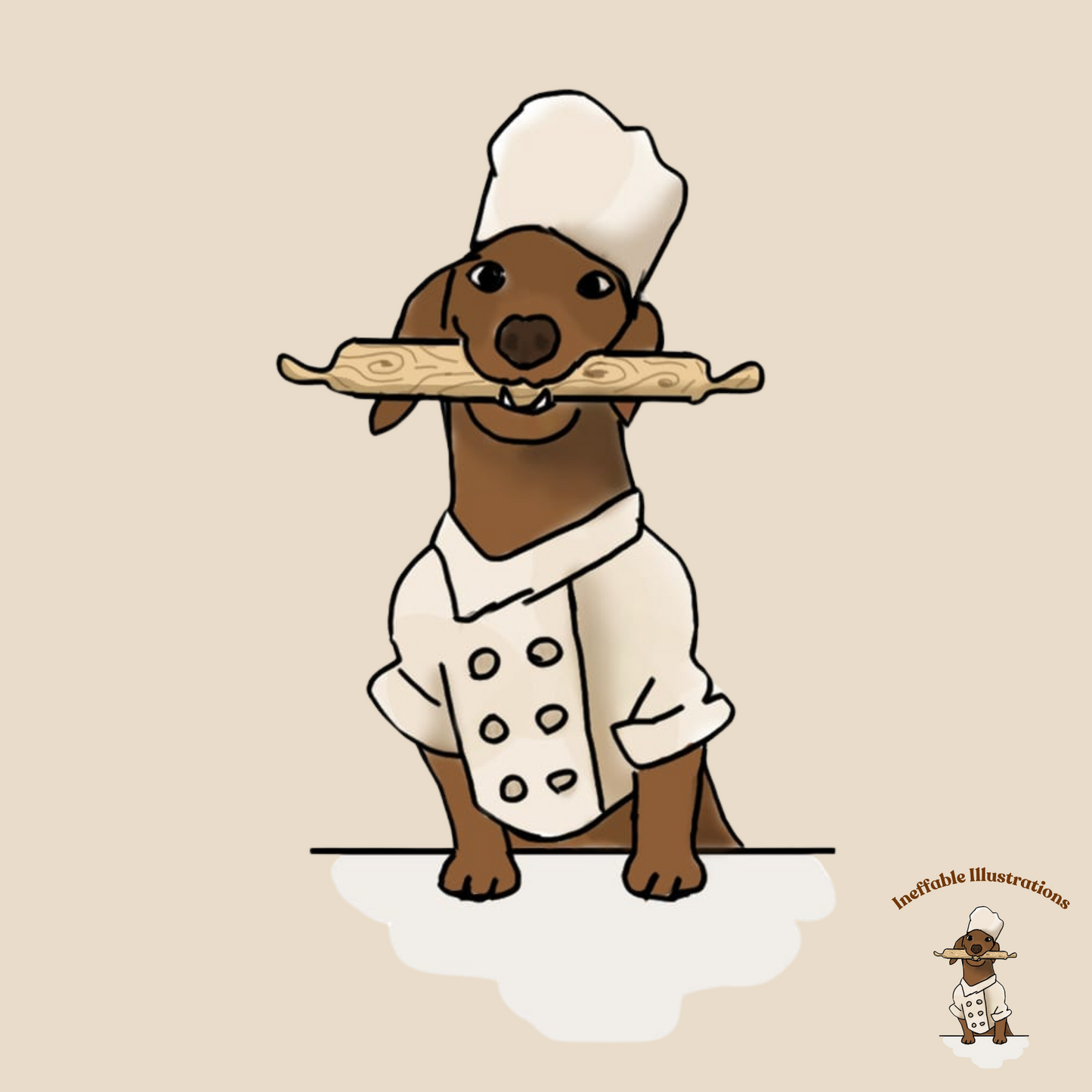 Organic cotton apron with the cute image of sausage dog chef