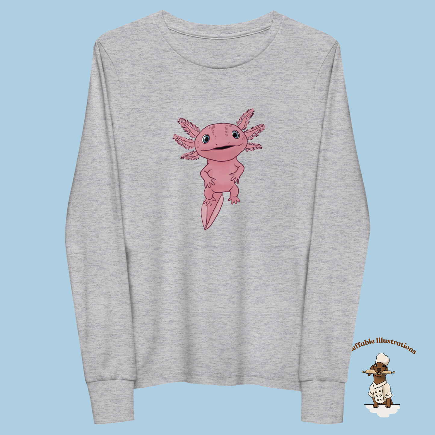 Axolotl Youth Long Sleeve Tee, Cute Axolotl Shirt for Kids, Adorable Hand Drawn Illustration Tee, Fun Gift for Boys & Girls