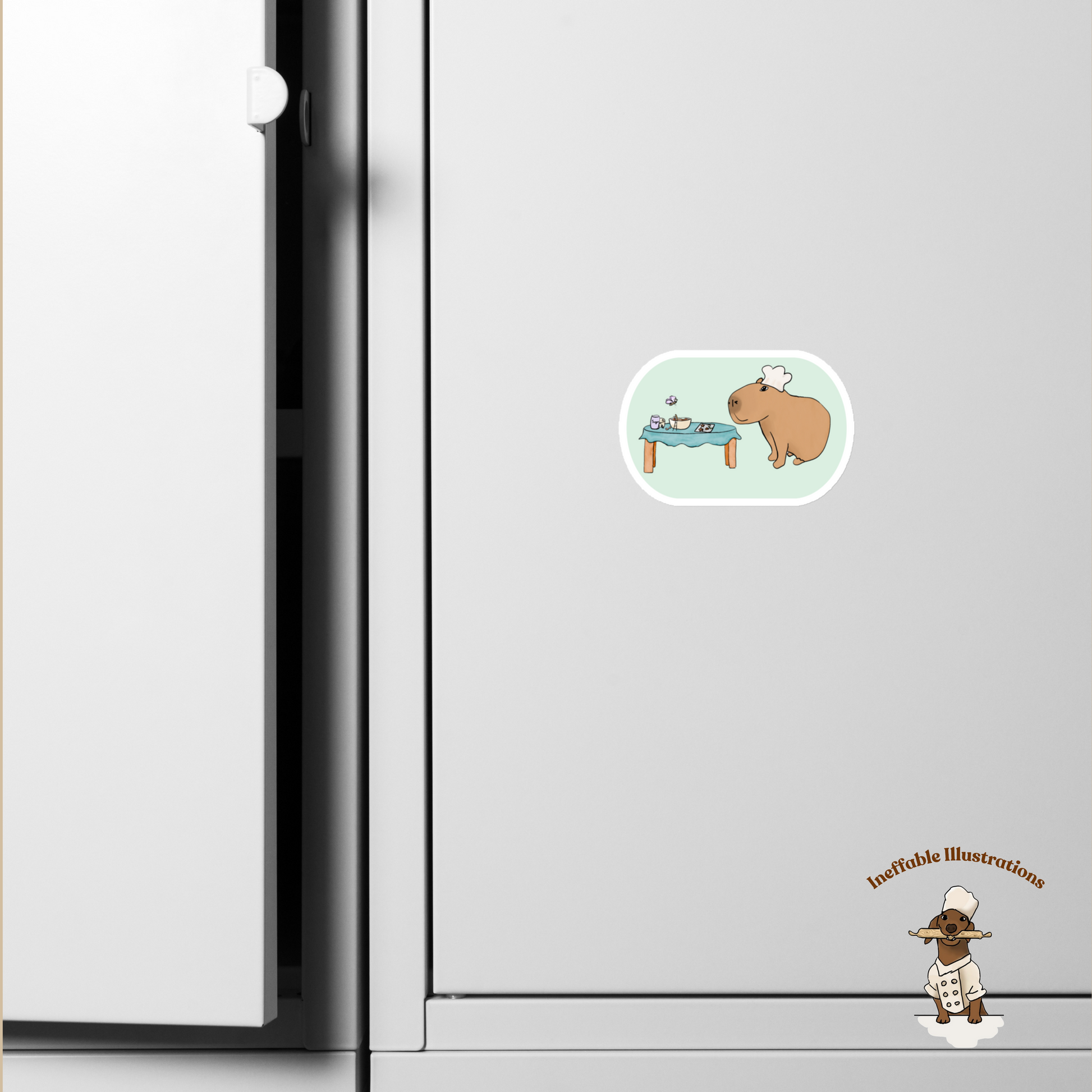 Capybara Chef Magnet with Cute Butterfly, Caterpillar & Ant Helpers - Kitchen Decor, Animal Lover Gift, Cute Refrigerator Magnet - Ineffable Illustrations