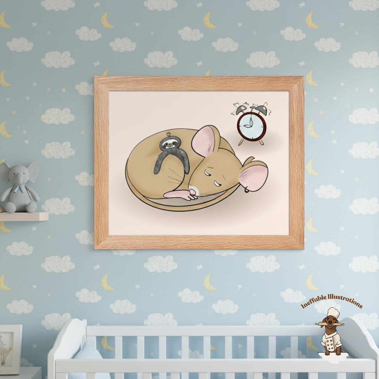 Sleepy Pedro Mouse with Sloth Toy - Nursery & Kids Room Framed Poster