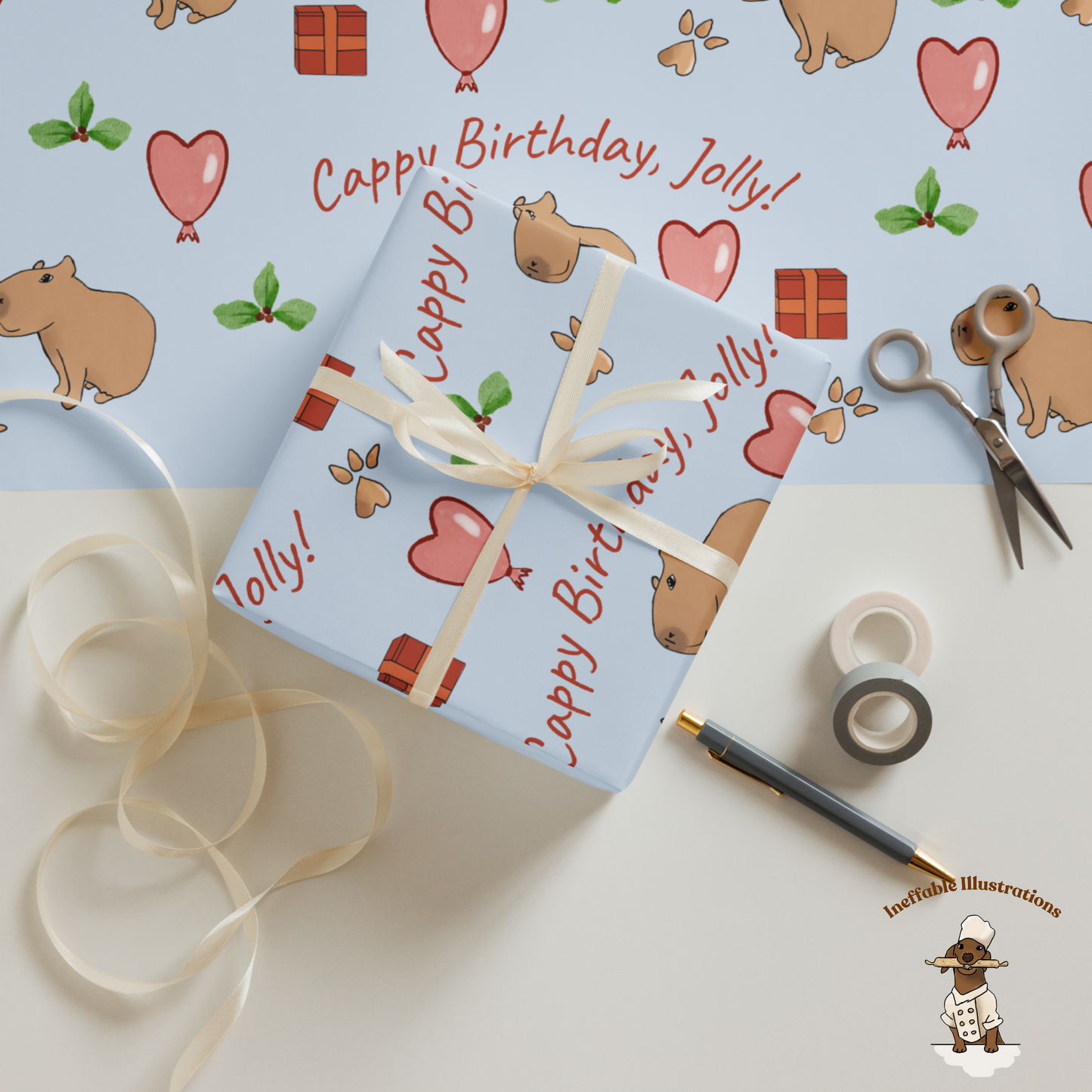 Personalized Capybara Wrapping Paper Sheets, Cute Gift Wrap for Birthdays & Holidays, Fun Decor for Festive Gifts