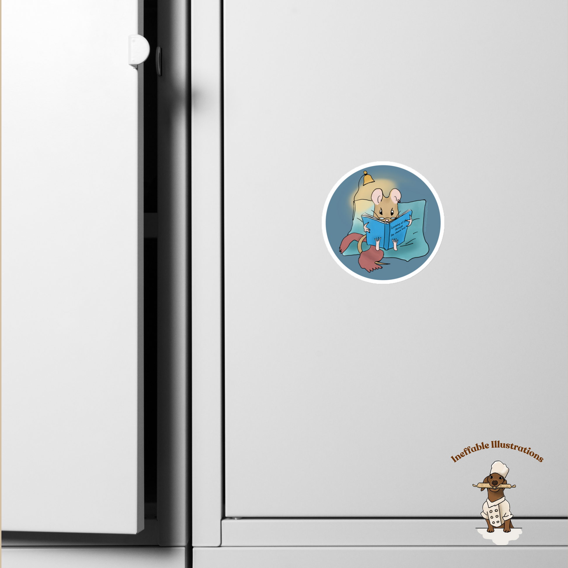 Cute Mouse Magnet Pedro Reading Book - Refrigerator Magnet Gift for Book Lovers, Kids, Teachers, and Students, Animal Lover Decor - Ineffable Illustrations