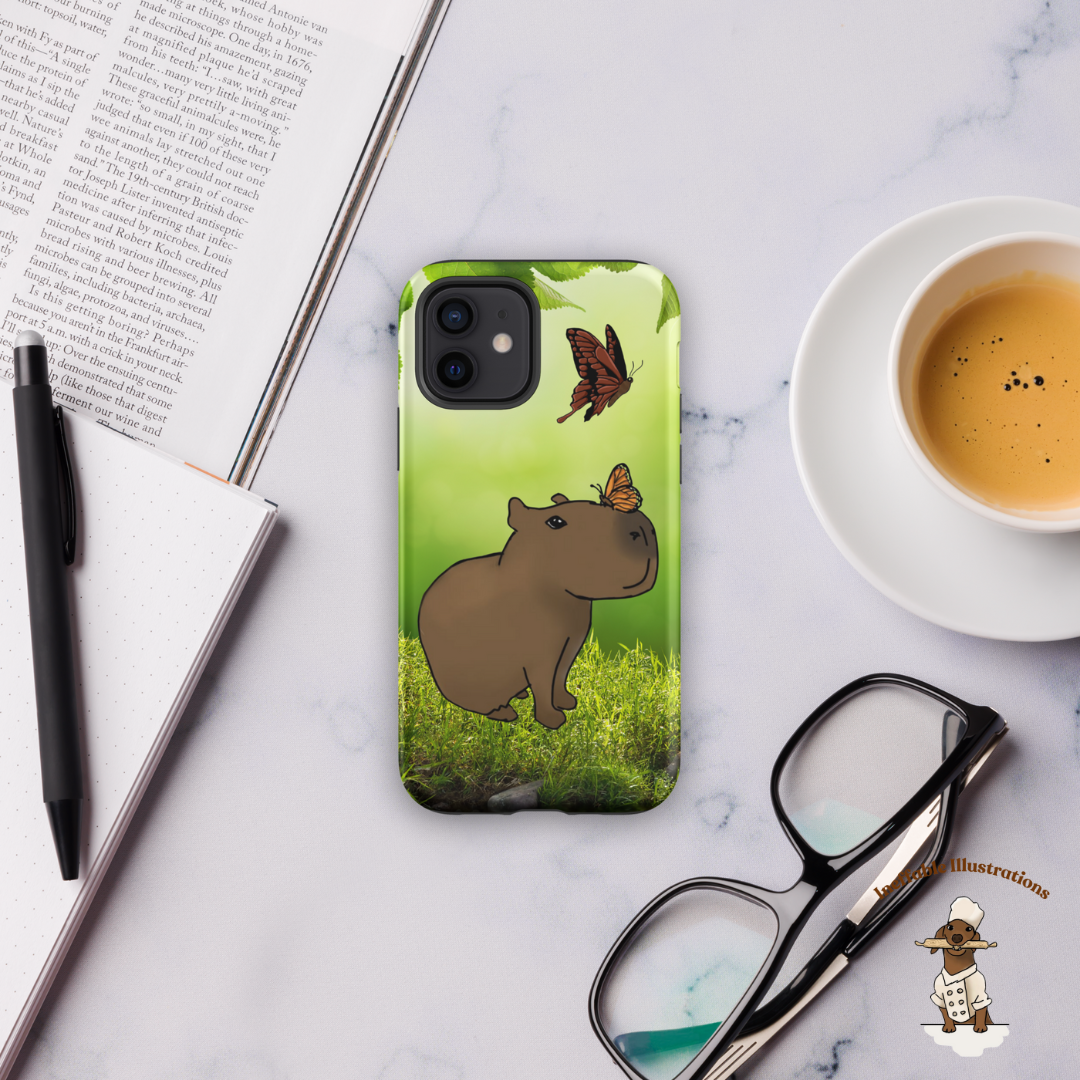 IPhone case "Cute Capybara Jolly and Butterflies". Tough Case for iPhone® Drawn by hand.