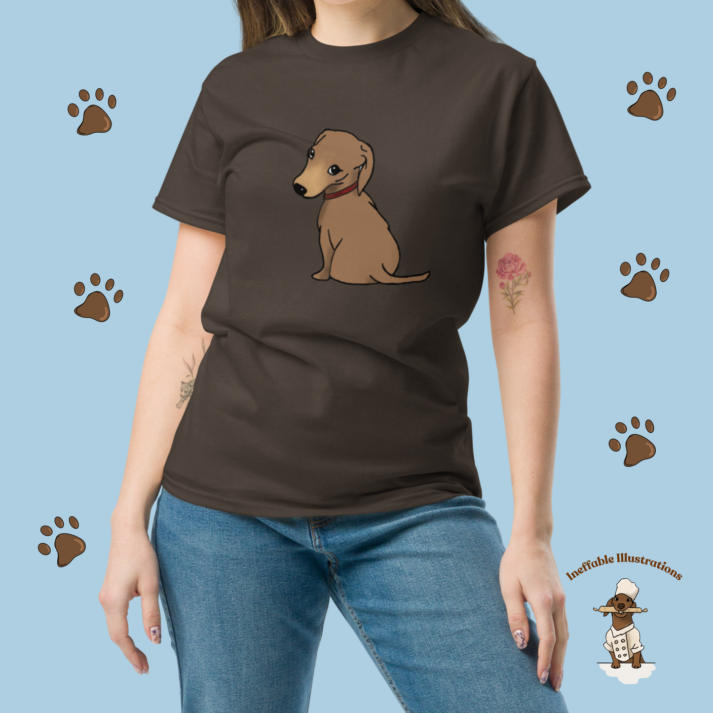 Shirt. Dachshund T-Shirt, Unisex Classic Tee with Cute Dachshund Oliver Design, Funny Pet Lover Gift, Dog Mom or Dad Apparel, Hand Drawn