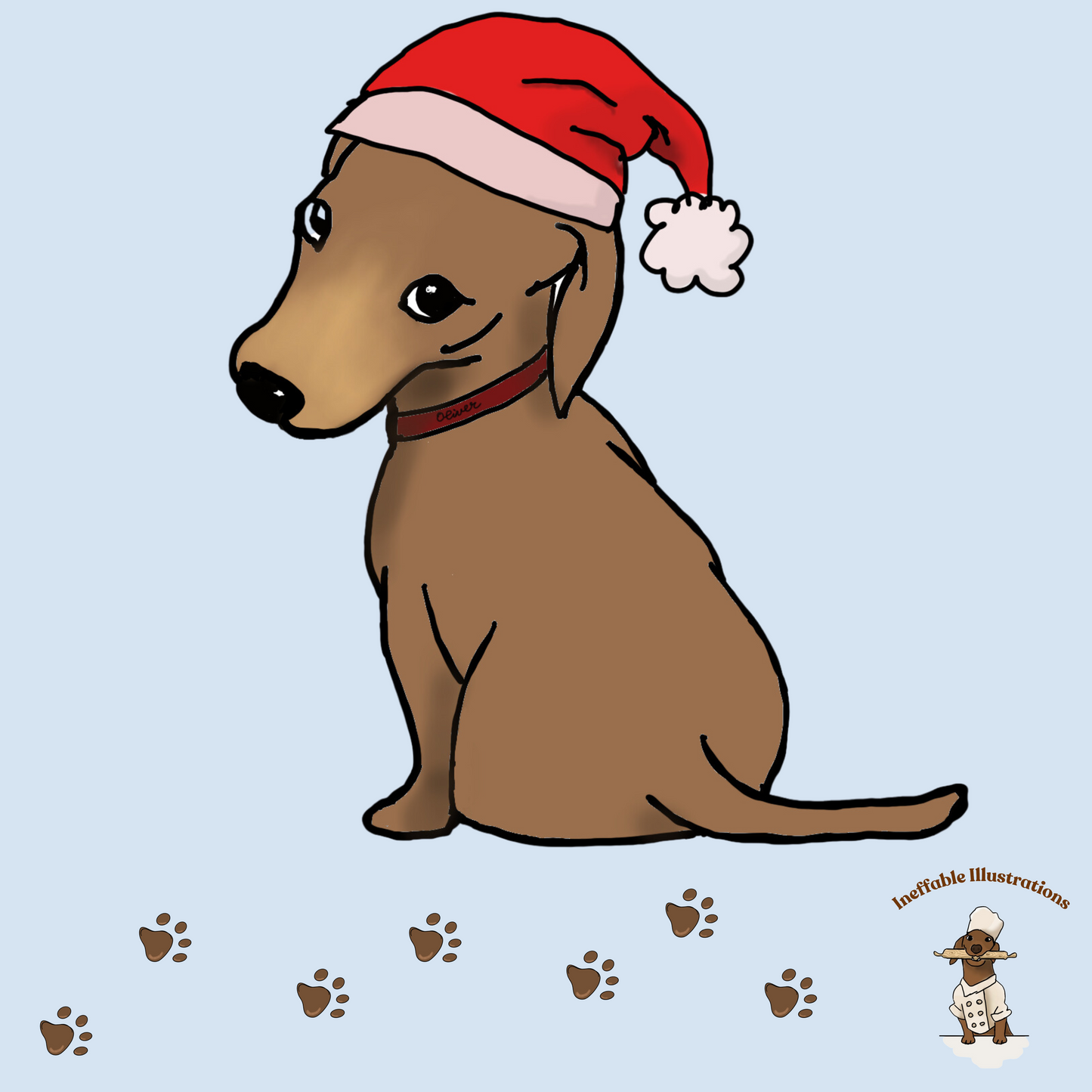 Christmas Dachshund Greeting Card with Dachshund Oliver & Gifts, Cute Holiday Card for Pet Lovers, Funny Dog Card for Xmas