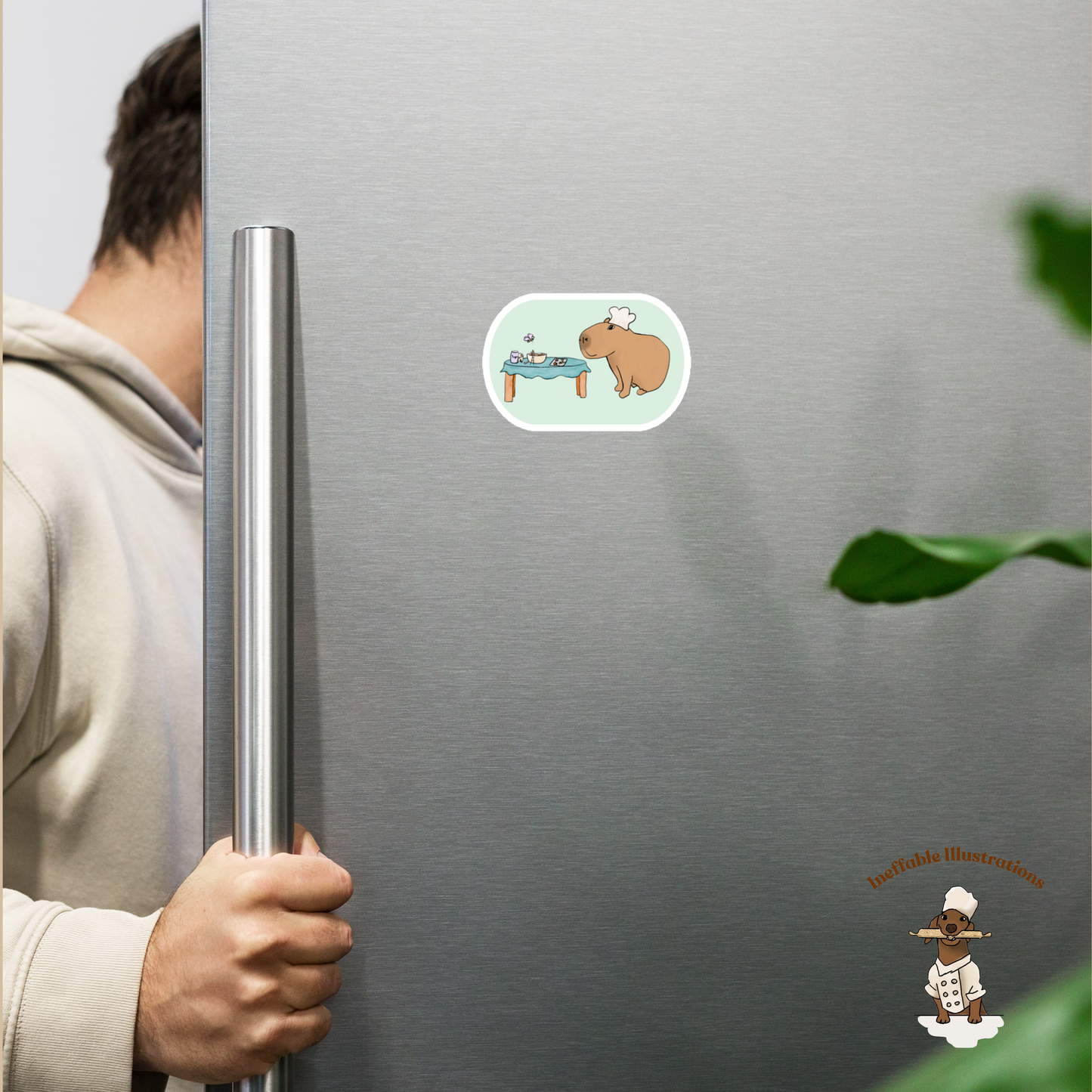 Capybara Chef Magnet with Cute Butterfly, Caterpillar & Ant Helpers - Kitchen Decor, Animal Lover Gift, Cute Refrigerator Magnet - Ineffable Illustrations
