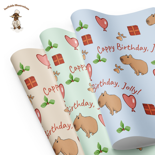 Personalized Capybara Wrapping Paper Sheets, Cute Gift Wrap for Birthdays & Holidays, Fun Decor for Festive Gifts - Ineffable Illustrations