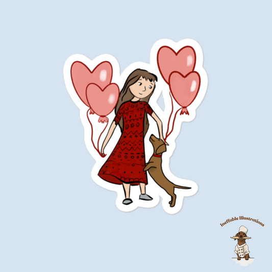 Dachshund Sticker: Cute St. Valentine Design Featuring dachshund Oliver & Adorable Owner Molly, Perfect for Dog Lovers and Gifts! - Ineffable Illustrations