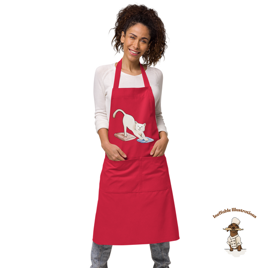 Organic Cotton Apron with Cute Cat Ralph Illustration | Kitchen Apron | Eco-Friendly Gift for Cat Lovers