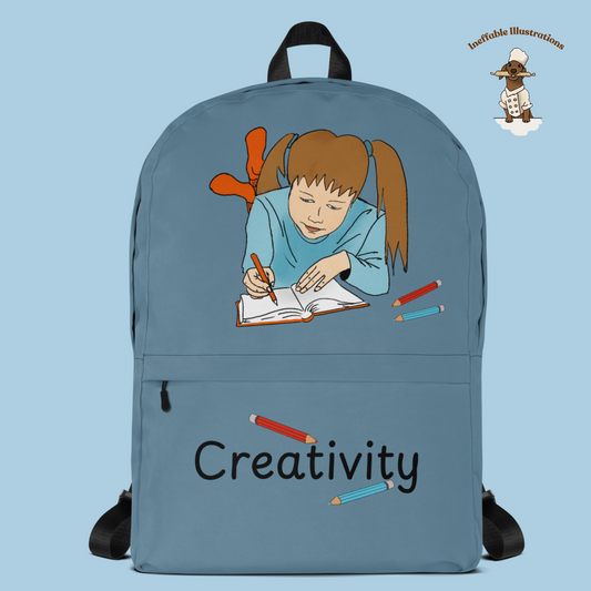 Playful Girl Backpack with Molly Drawing, Cute Kids Backpack for School & Travel, Pencils Notebook Design, Fun and Stylish - Ineffable Illustrations