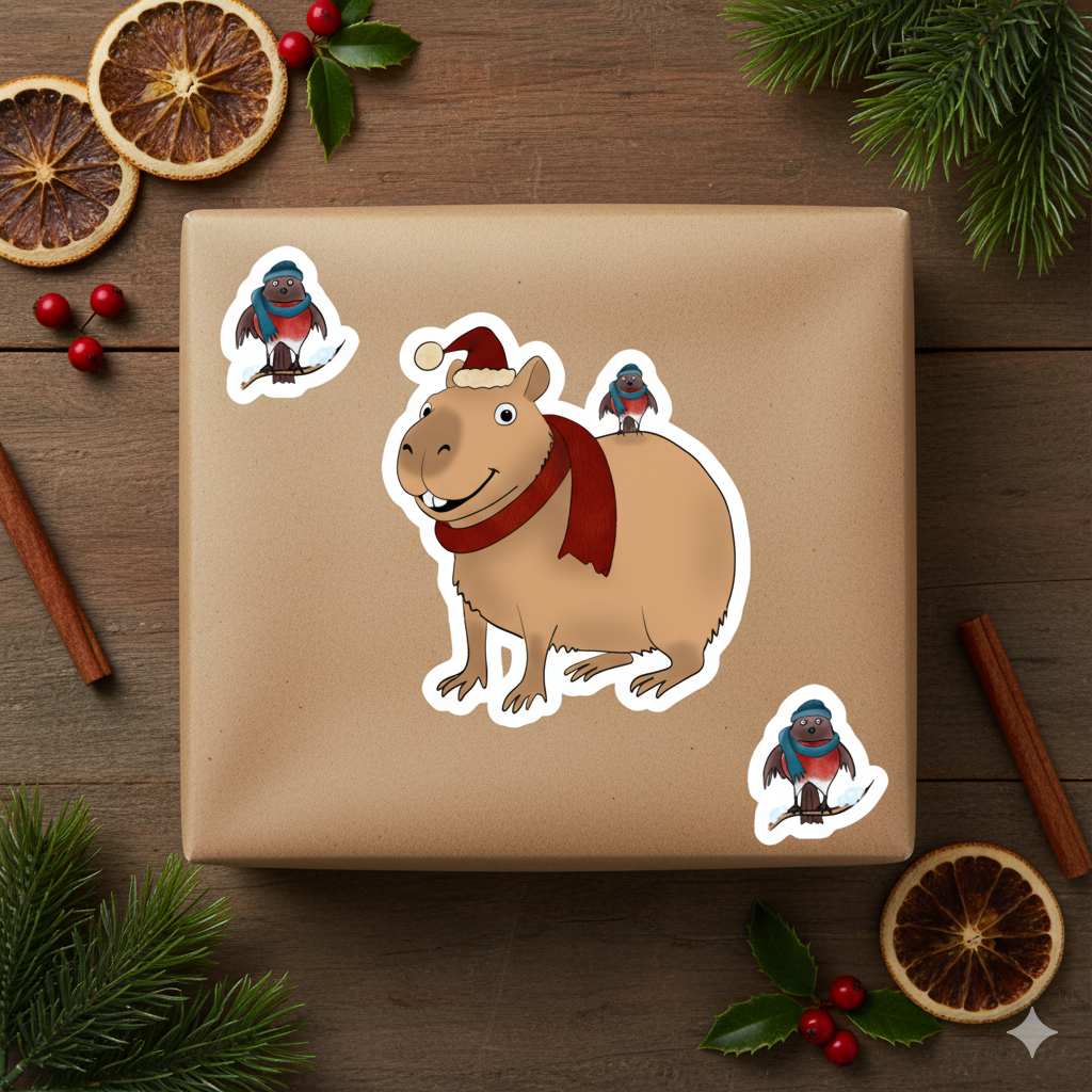 Jolly Capybara Christmas Sticker Set - 3 Festive Bubble-Free Vinyl Stickers