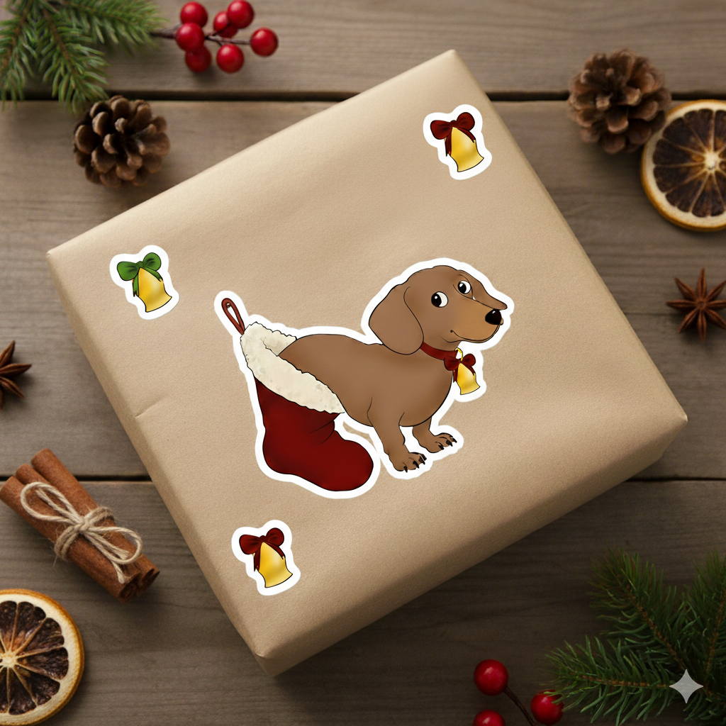 Oliver Christmas Dachshund Bubble-Free Stickers