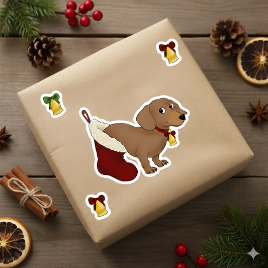 Oliver Christmas Dachshund Bubble-Free Stickers
