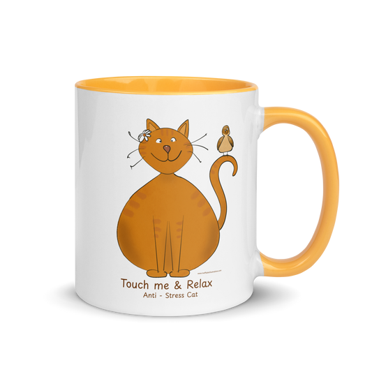 Funny Cat Mug – Anti-Stress Ginger Cat Coffee Cup with Relaxed Bird | Cute Cat Lover Gift, Unique Animal Mug for Tea & Coffee, Birthday Present for Her or Him - Ineffable Illustrations